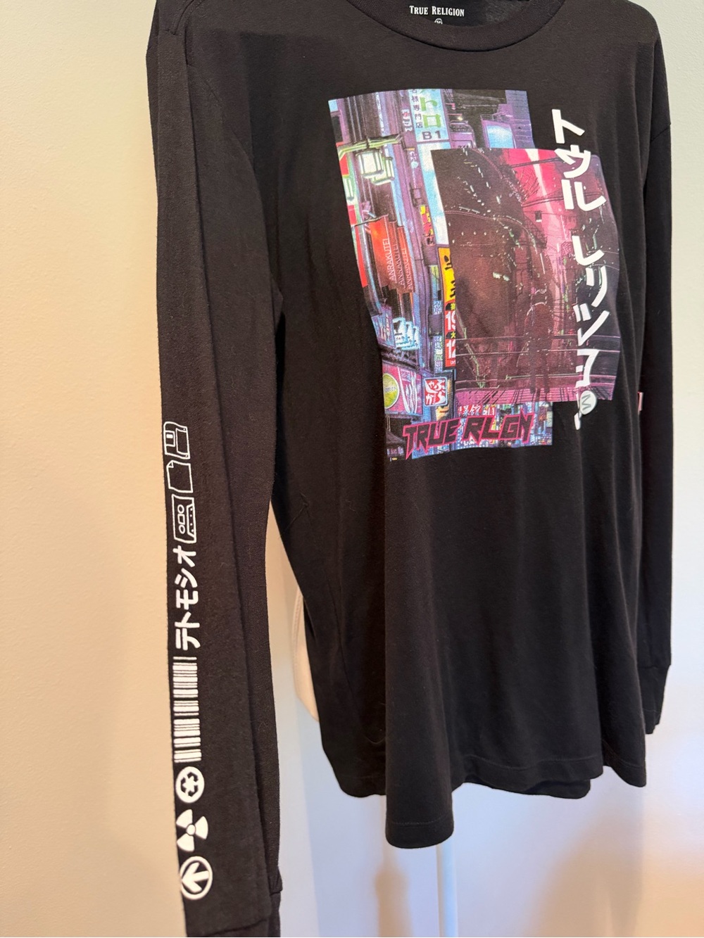 True Religion Black Long Sleeve Tee with Red Tag Accent - Picture 2 of 4